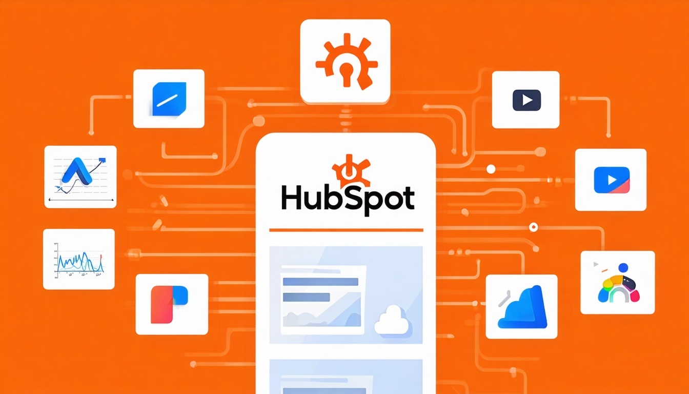 A vibrant graphic showcasing various HubSpot tools