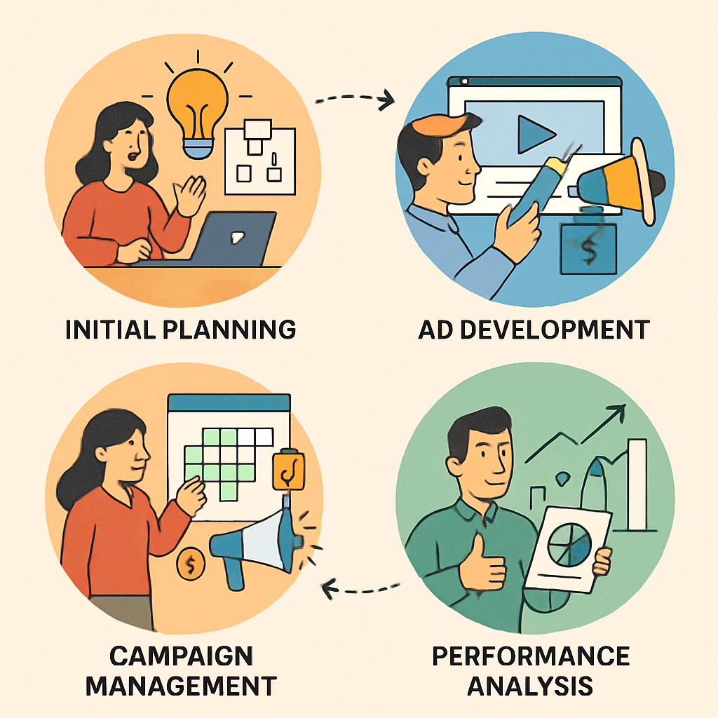 Illustration of a streamlined marketing workflow.