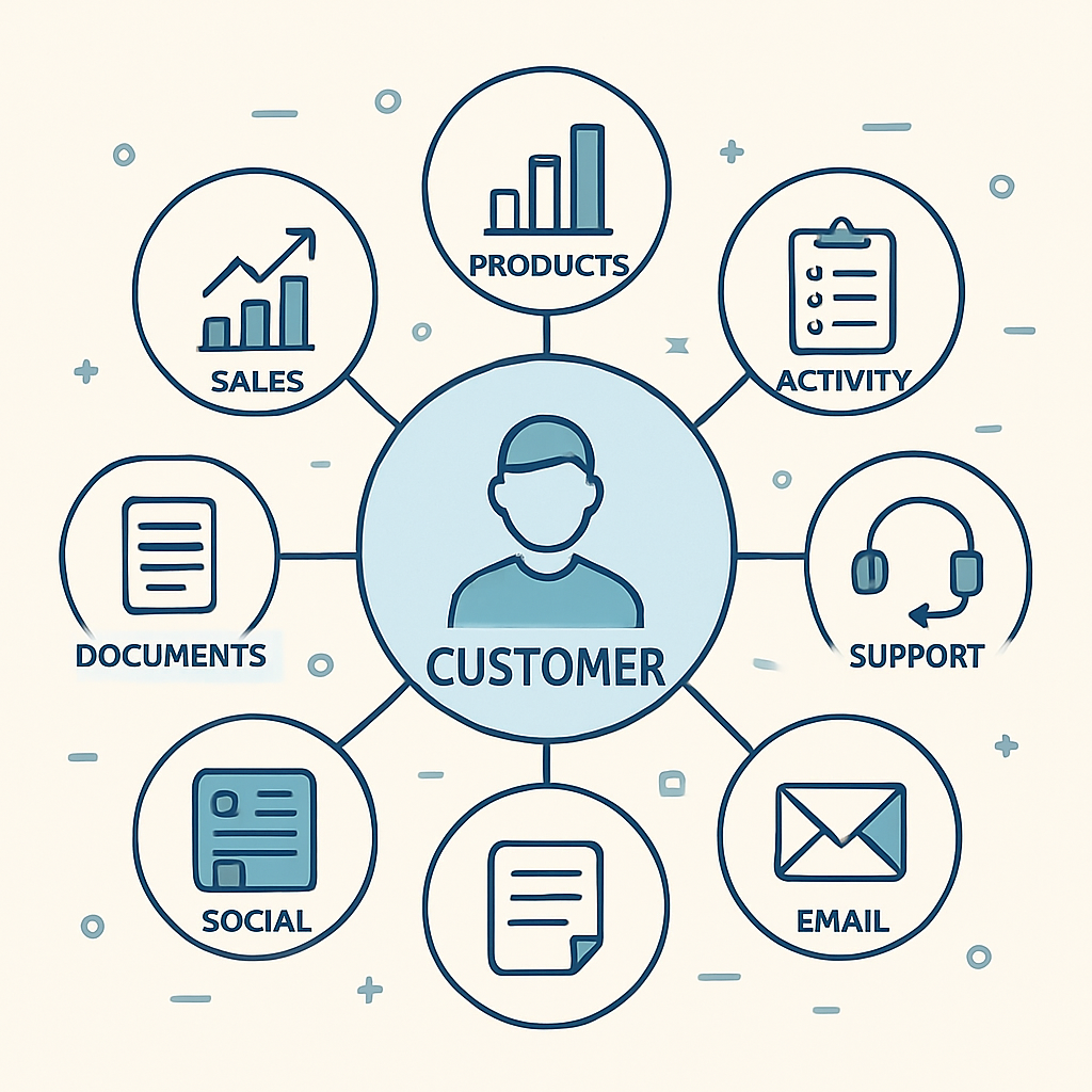 Visualization of a comprehensive customer relationship view.